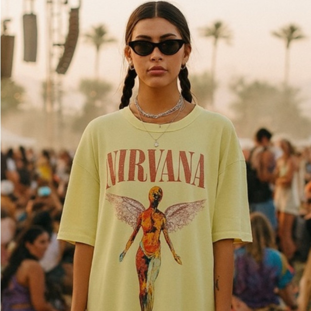 Daydreamer  (DRESS Graphic Nirvana t shirt dress in yellow mist